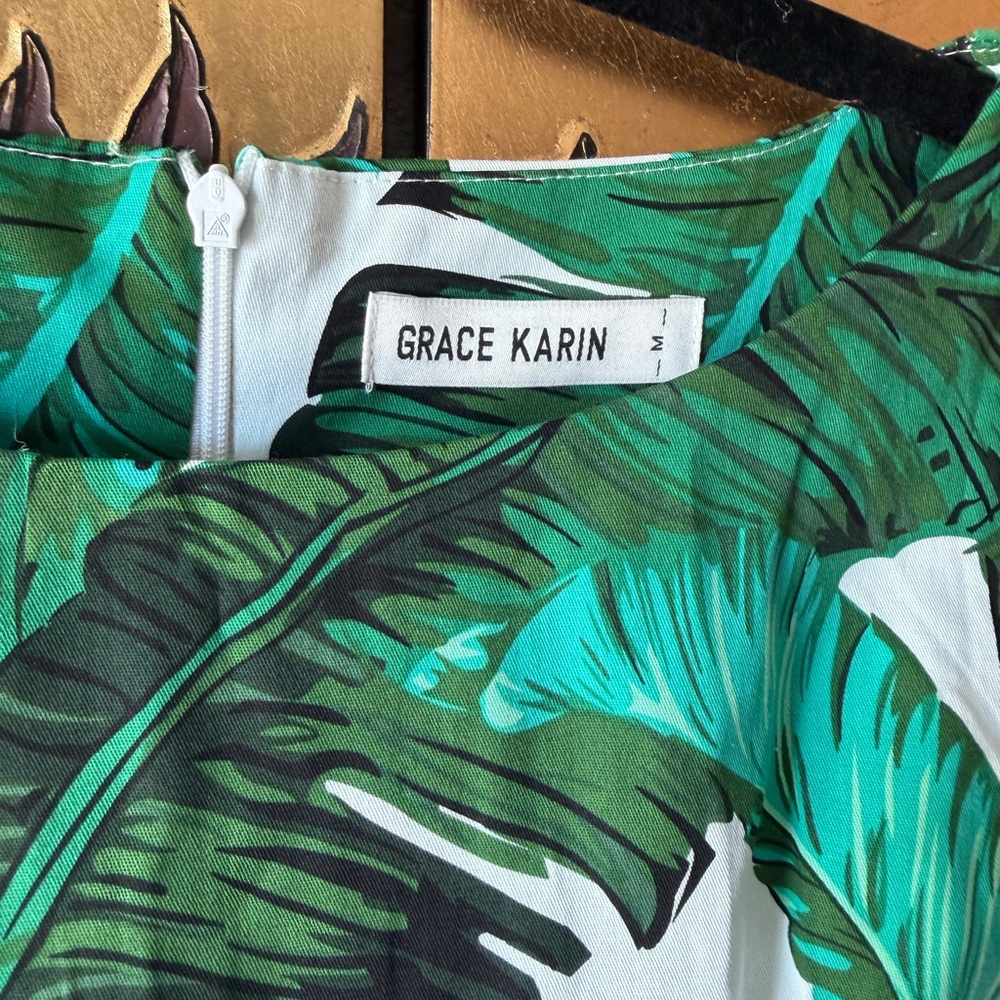 NEW Grace Karin Tropical Green Banana Leaf Dress - Retro,Timeless,Cocktail - M - Picture 2 of 6
